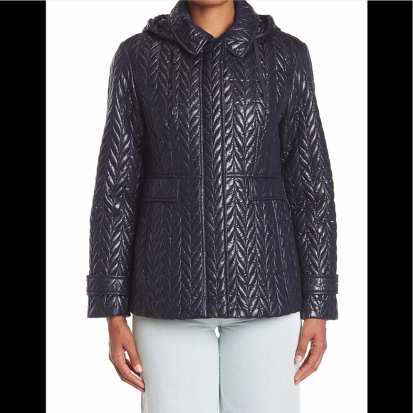 Kate Spade Herringbone Quilted Hooded Puffer Jacket - Picture 1 of 6